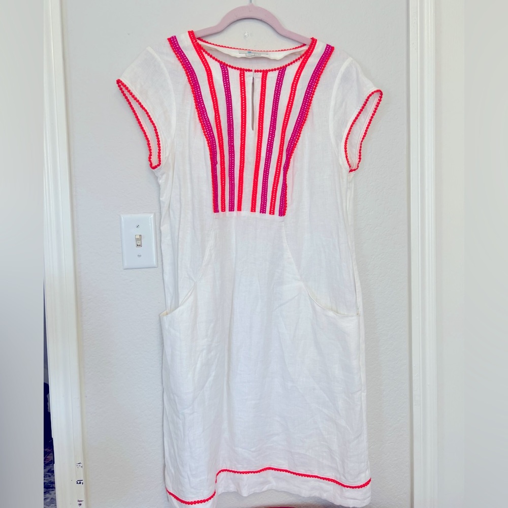 Boden Embroidered Linen Dress, Neon